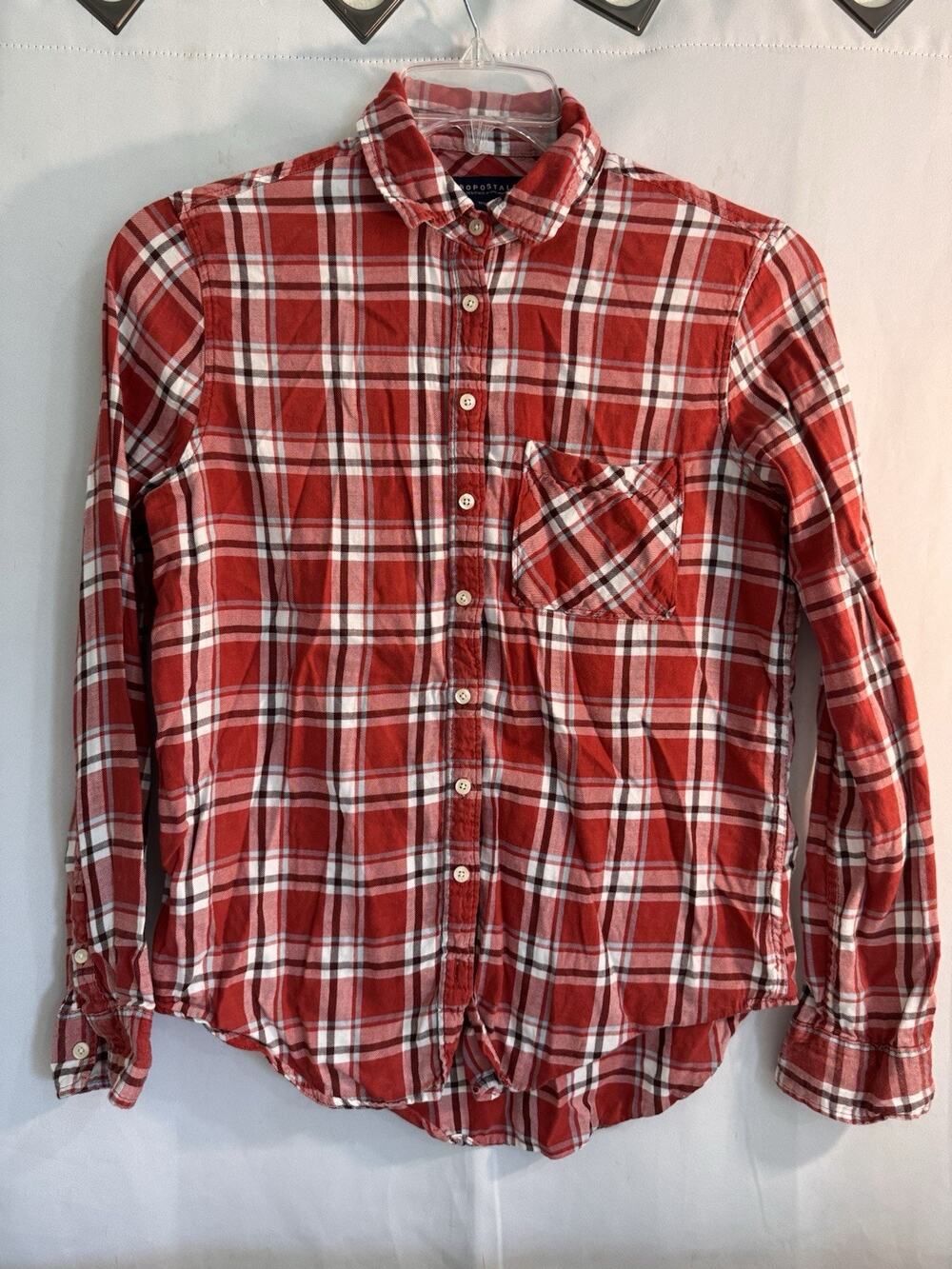 Aeropostale Top Shirt Adult Red Plaid Button Up Long Sleeve Women M LY3